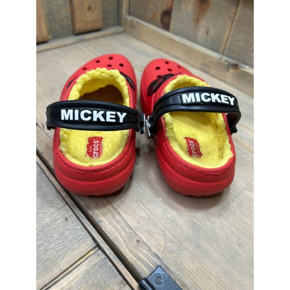 C11 Crocs Classic Lined Red Clogs Shoes Disney Mickey Mouse 208104-063 - Picture 5 of 7